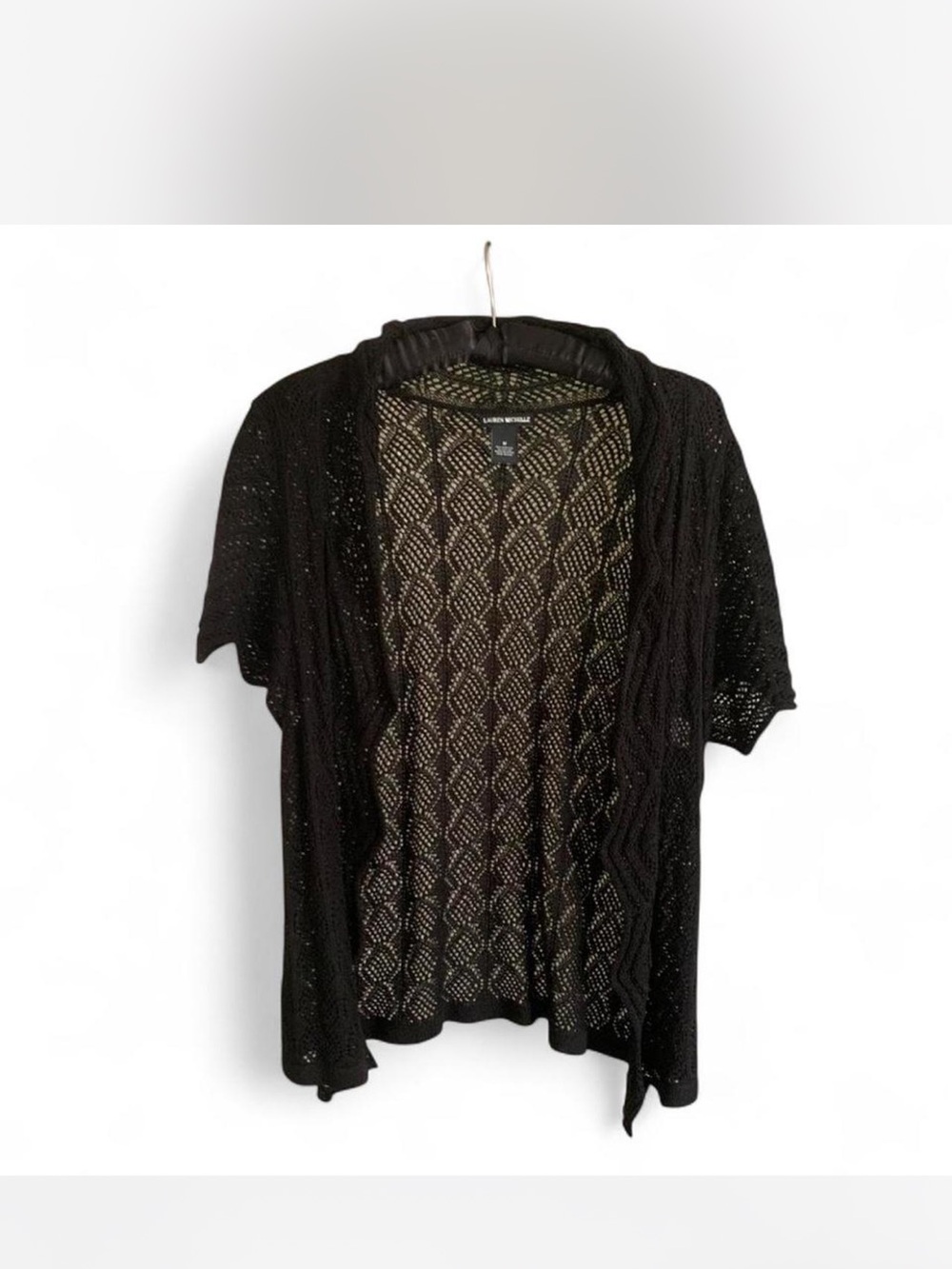 Goth Coquette Lauren Michelle Black Open-Weave Cardigan with Diamond Pattern M